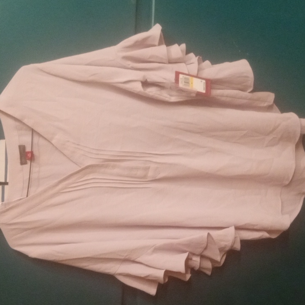 Corsage pink top with buttons down and ruffled sleeves